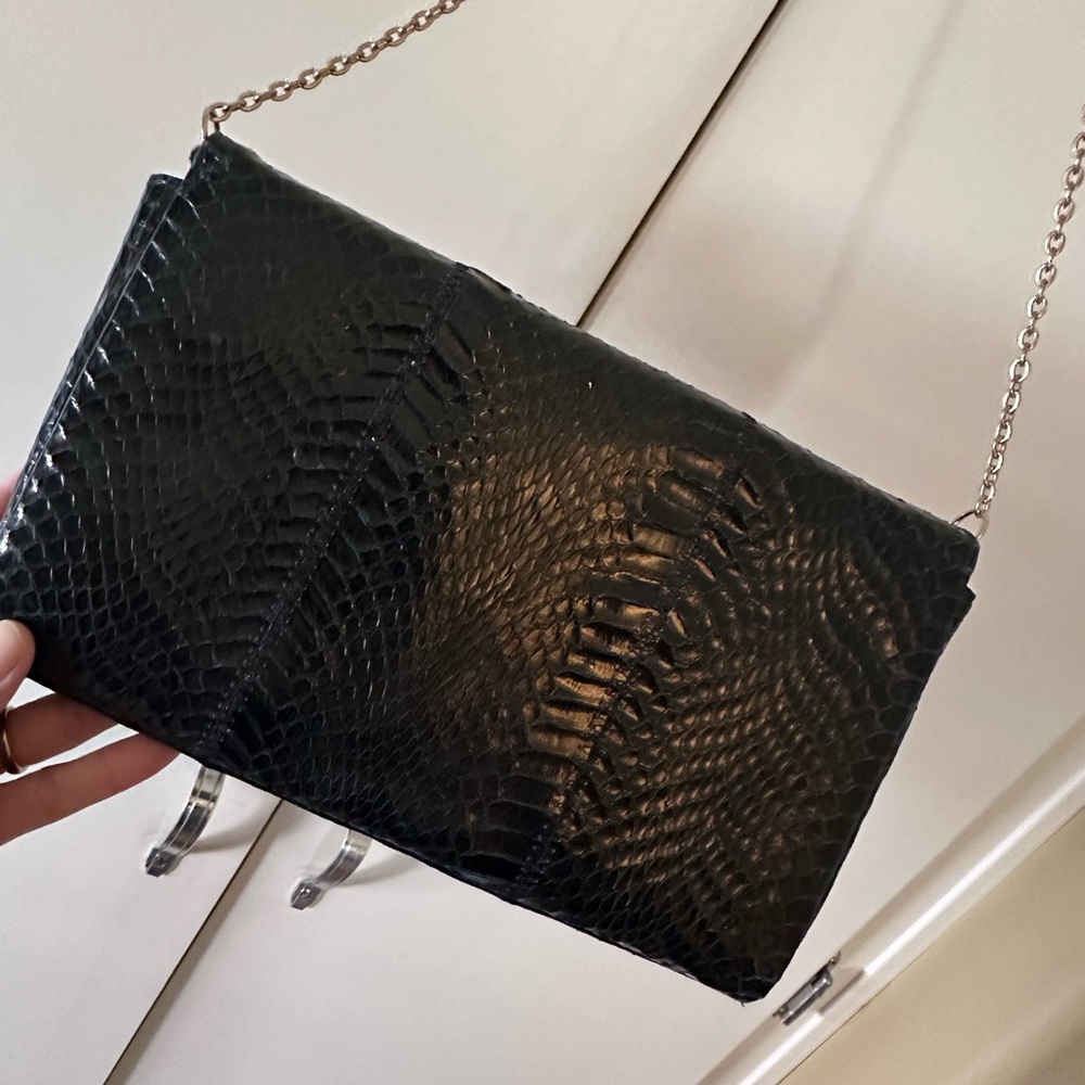 Vintage Python Dark Blue Chain Strap Shoulder Bag - image 3